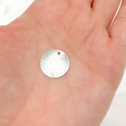 15MM White Sterling Silver Brushed Round Flat Disc Charm with a Single Hole